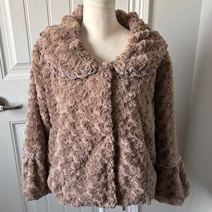 Melody Tan/Brown Teddy/Faux Fur Jacket with Bell Sleeves (size small/medium)